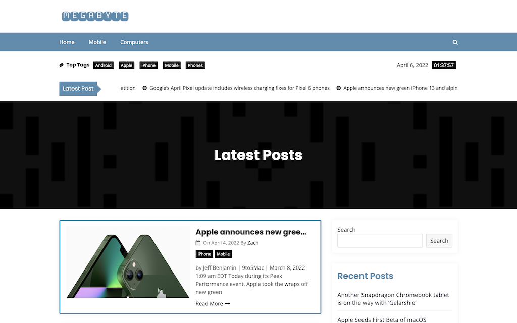 News website homepage