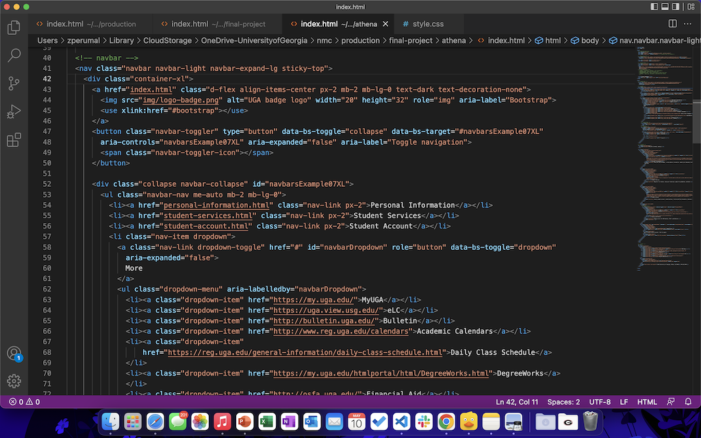 Screenshot of Navbar code